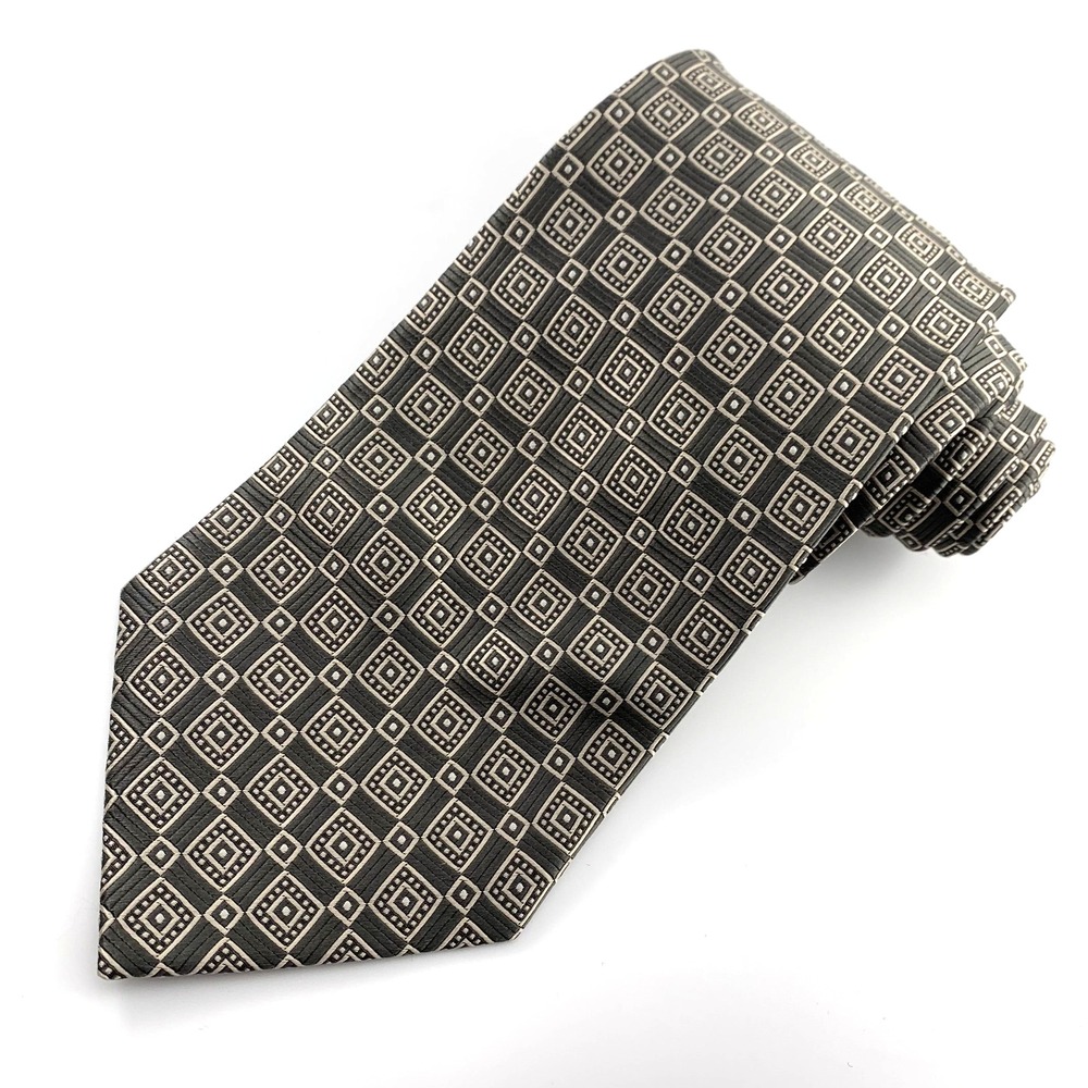 Pierre Cardin Mens Tie Taupe Cream Geometric Foulard Repp Tie 100%‎ Silk Necktie